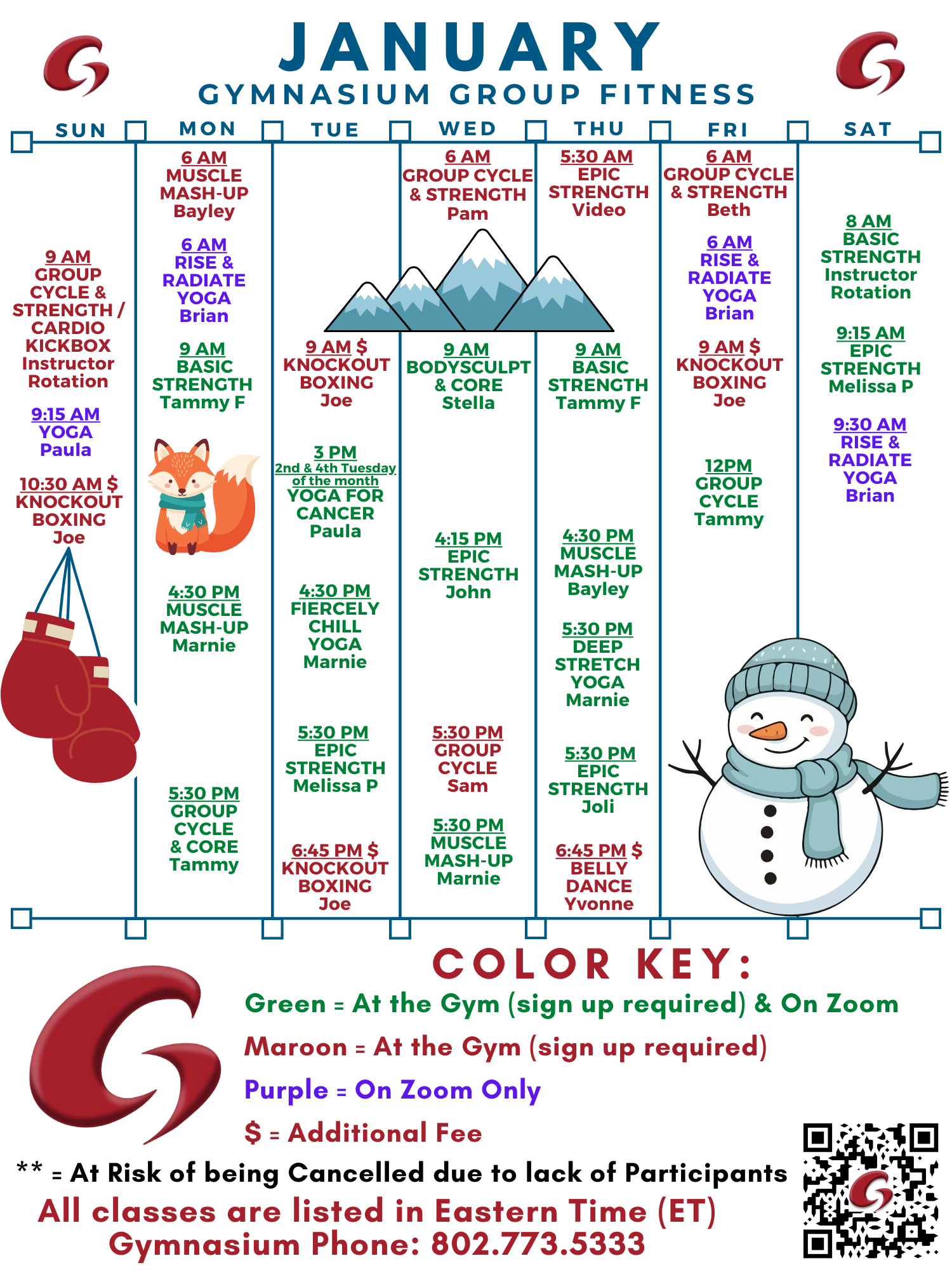 january 2026 group fitness schedule